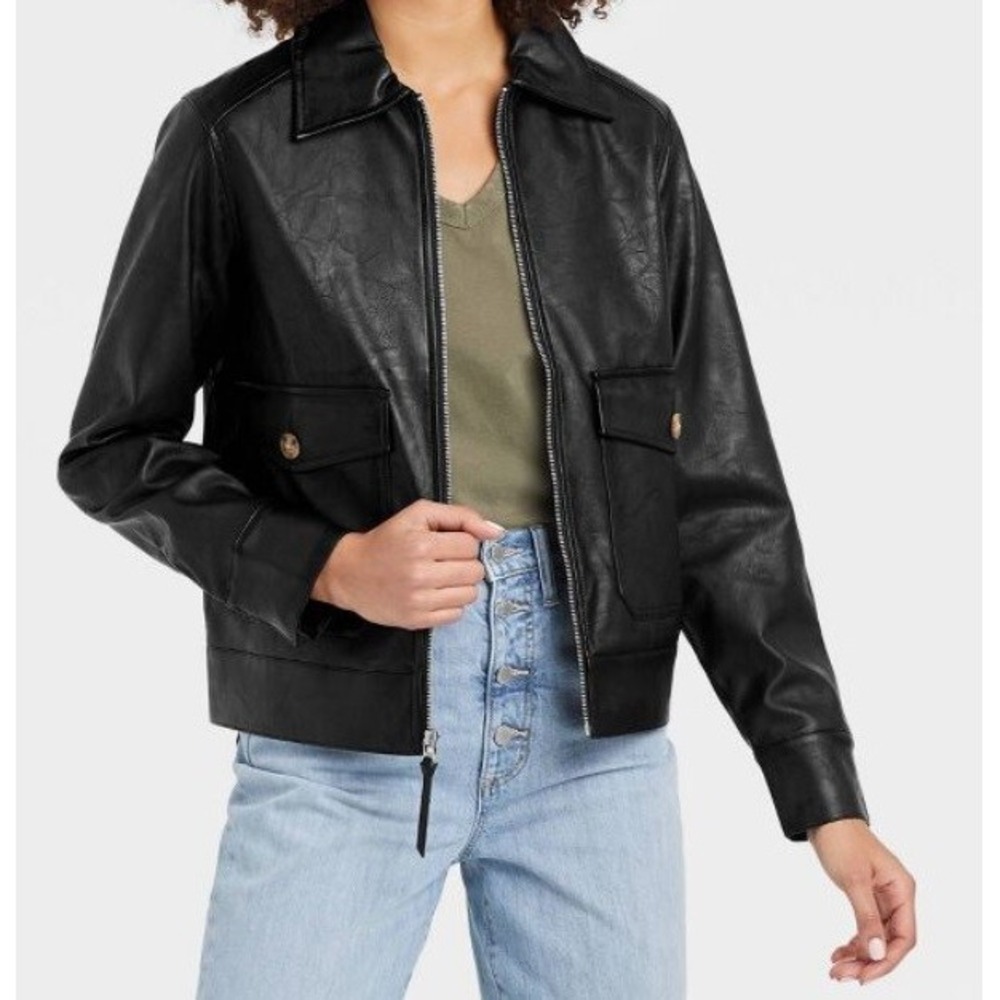 Women's Universal Thread Classic Moto Faux Leather Jacket Black Size XS NEW